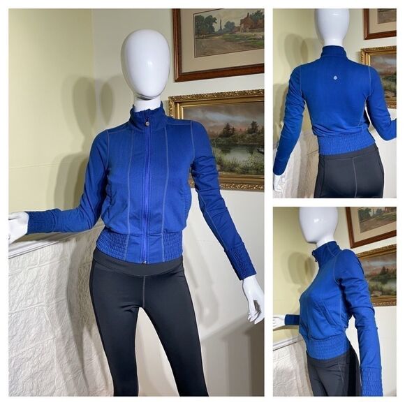 Lululemon Da Bomber Full Zip Up Jacket Blue Herringbone - Picture 1 of 14